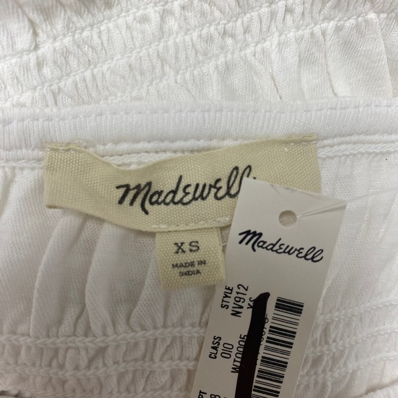 Madewell Top Womens XS White Smocked Boatneck Tank Sleeveless Cotton Blend NV912 - Picture 12 of 13